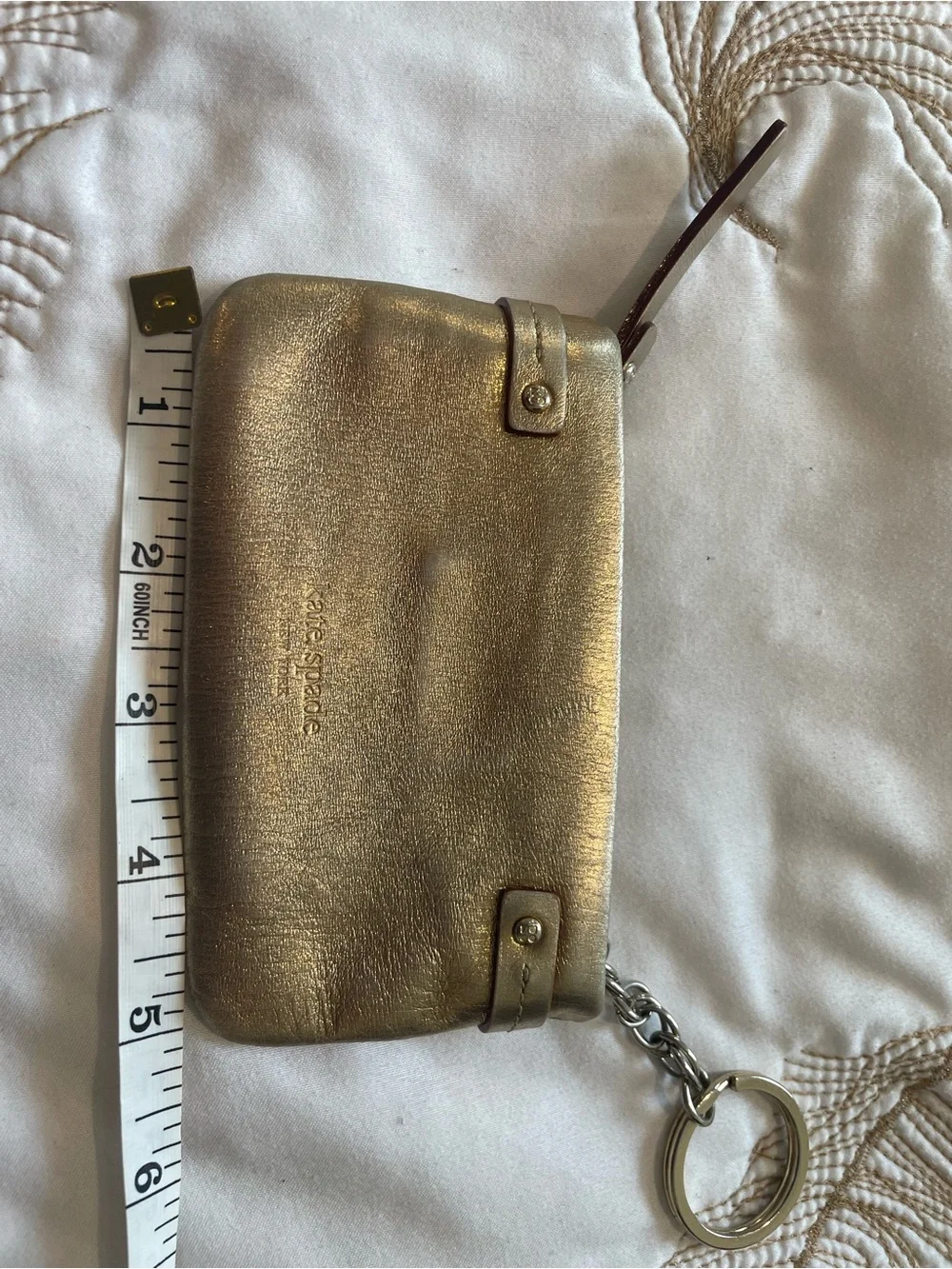 kate spade Metallic Gold Leather Key Pouch with Chain Ring